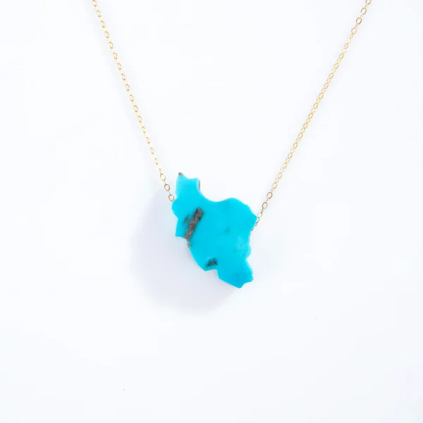 Persian Turquoise 18 Carat Gold Iran Map Necklace