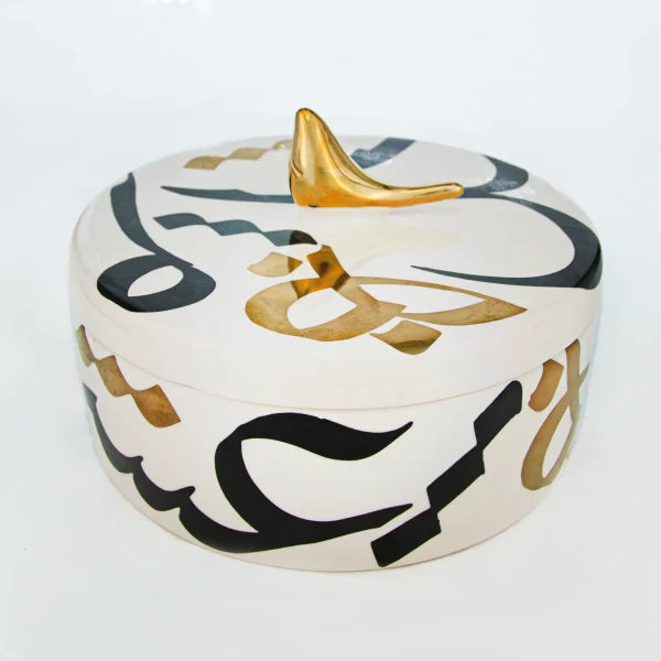 Typographic Ceramic Round Dish – Under-Glaze Painted Ceramic Candy Dish