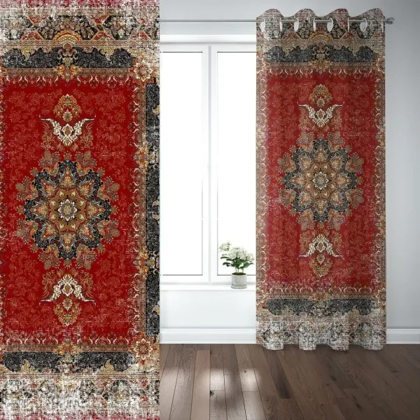 Antique Persian Red Rug Design Velvet Curtain