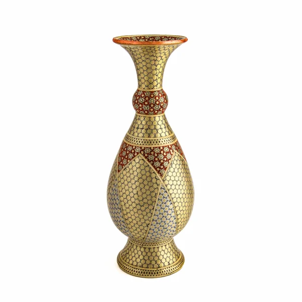 Khatamkari Vase – Brass, Wood, and Bone Inlay Design, 20 cm