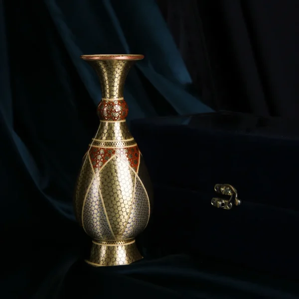 Khatamkari Vase – Brass, Wood, and Bone Inlay Design, 20 cm