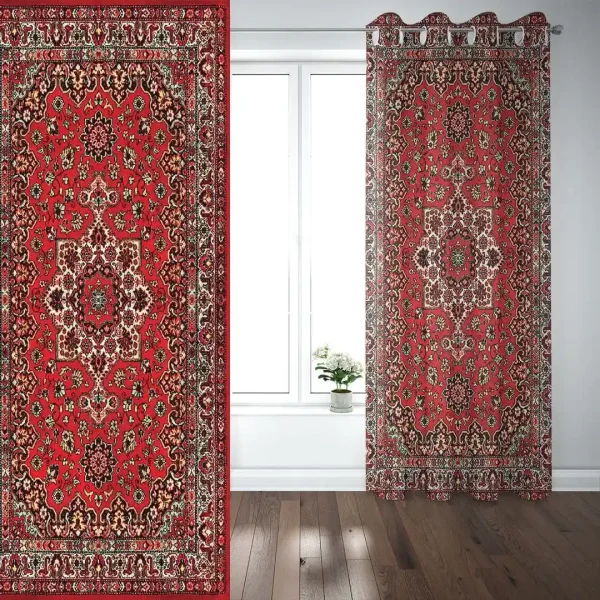 Elegant Punch Velvet Curtain with Iranian Rug Pattern