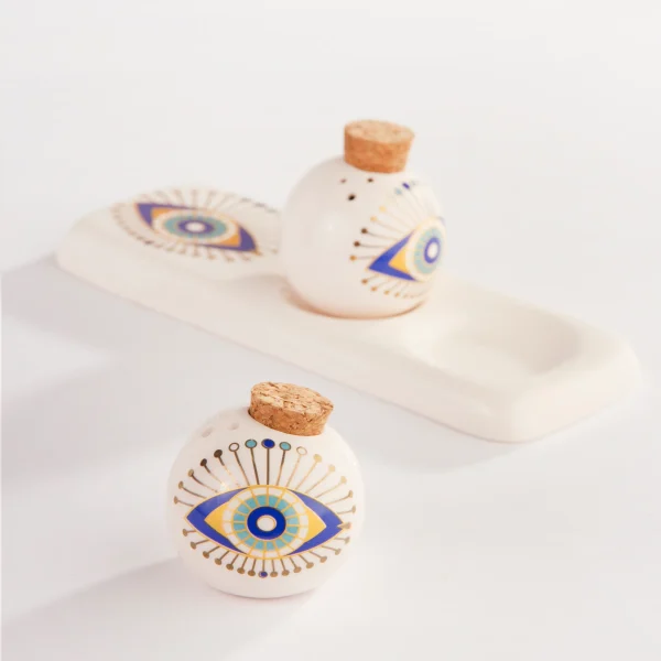 Evil Eye Ceramic Salt Shaker Set – Handmade & Decorative