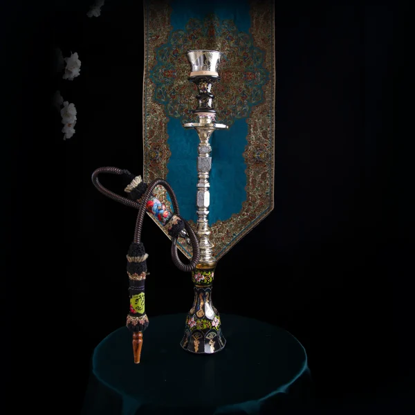 Golden Engraved Crystal Hookah Set – Gold & Crystal Hand-Painted Hookah with Leather Hose