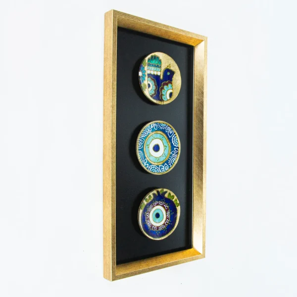 Golden Frame Eye & Bird Vitray Set– Decorative Black & Gold Glass Plate Wall Art