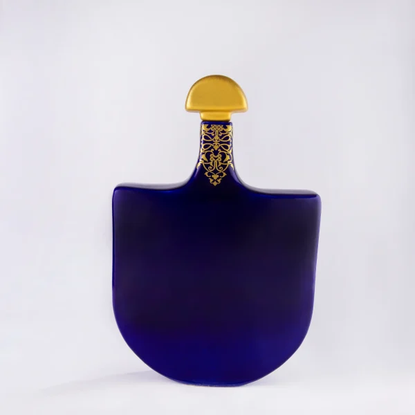 Handcrafted Azure and Cobalt Decorative Bottle Set with Typography Design