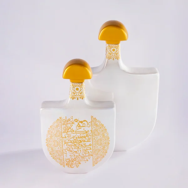 Handcrafted White and Cobalt Decorative Bottle Set with Typography Design