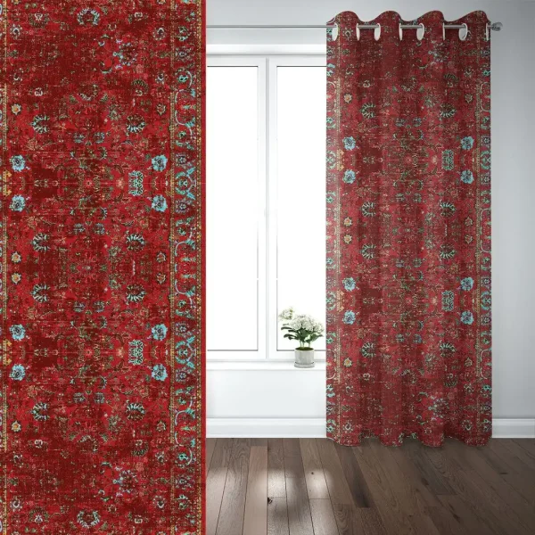 Luxurious Velvet Curtain with Traditional Kilim Motif