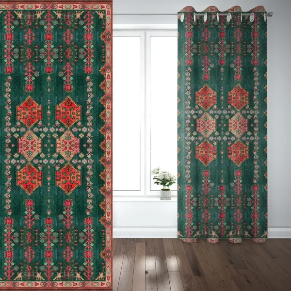 Luxury Velvet Curtain with Persian Rug Design