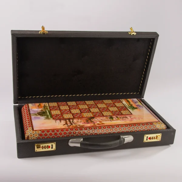 Persian Khatam Backgammon Board with Deluxe Chess Set