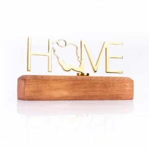 Polished Gold-Plated Home Design Iron Sculpture with Beech Wood Stand