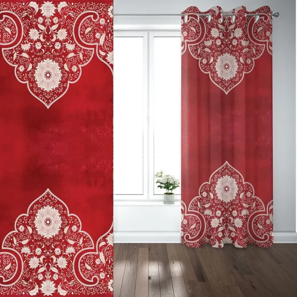 Shah Abbasi Red Velvet Curtain Panel – Punch Design Elegance