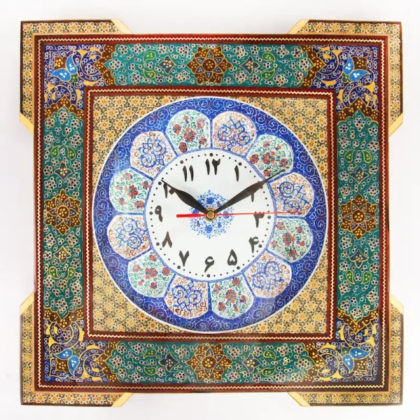 Tazhib Khatam Clock – 38cm Turquoise