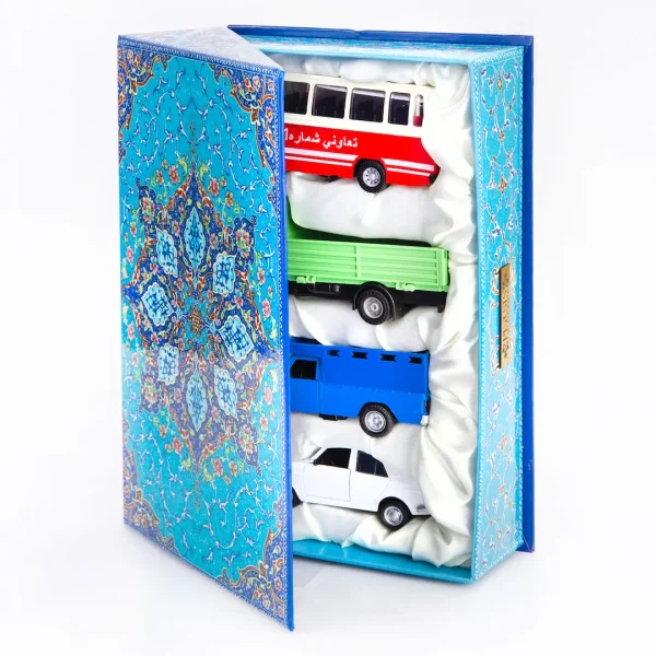 Nostalgic Iranian Toy Car Gift Set – Mini Bus, Blue Nissan, and More