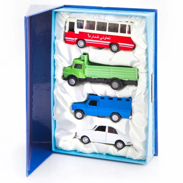 Nostalgic Iranian Toy Car Gift Set – Mini Bus, Blue Nissan, and More