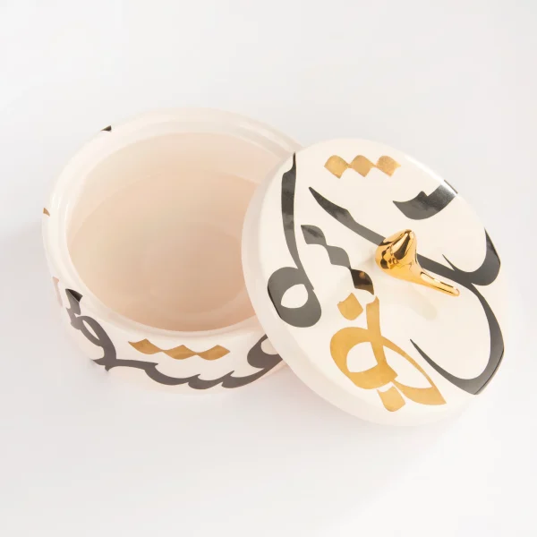 Typographic Ceramic Round Dish – Under-Glaze Painted Ceramic Candy Dish