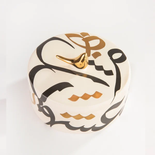 Typographic Ceramic Round Dish – Under-Glaze Painted Ceramic Candy Dish