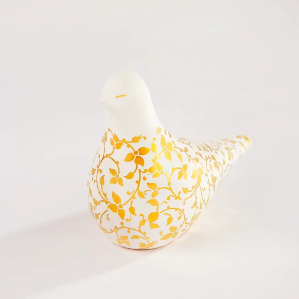 Elegant Ceramic Dove with Golden Ivy Motif