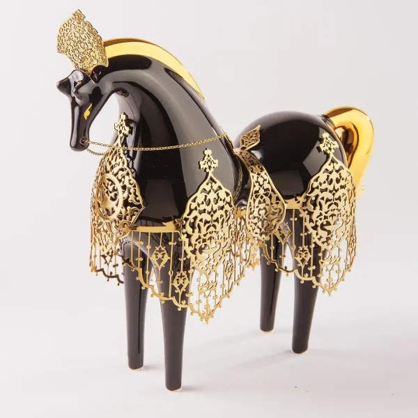 Elegant Golden-Mane Black Ceramic Horse Statue