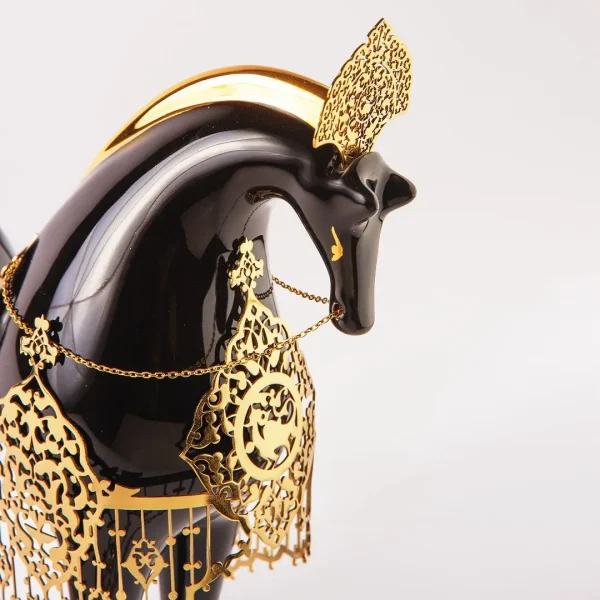 Elegant Golden-Mane Black Ceramic Horse Statue