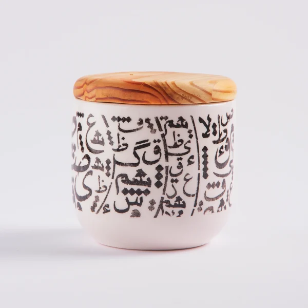 Handcrafted Ceramic Calligraphy Canister Set with Wooden Tray