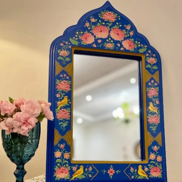 Persian Hand-Painted Floral Wooden Mirror