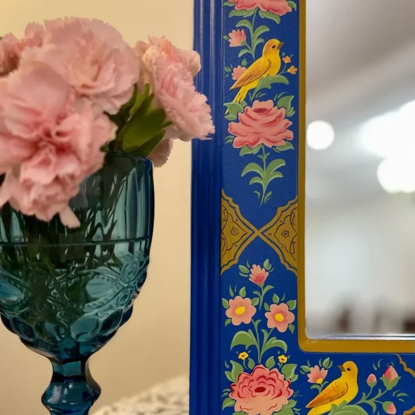 Persian Hand-Painted Floral Wooden Mirror