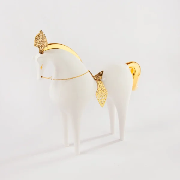 Royal White Ceramic Horse with Golden Crown