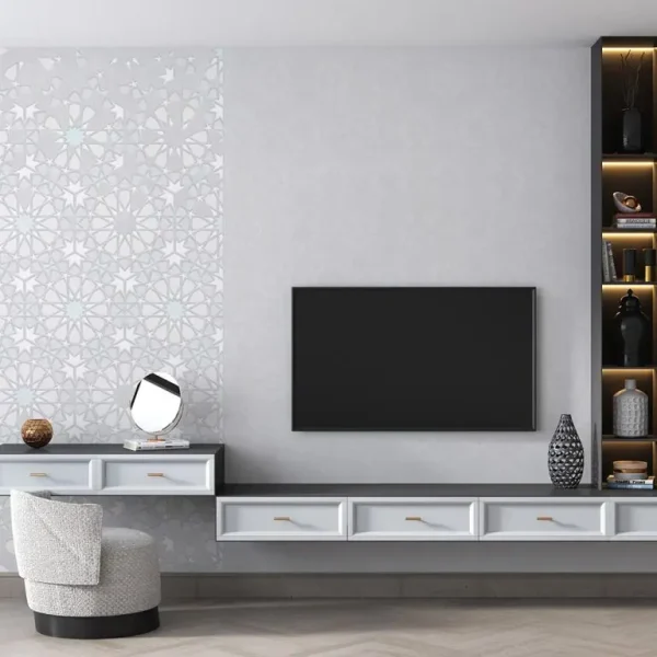 Traditional Islamic Pattern Wallpaper – Luxury Light Gray Design