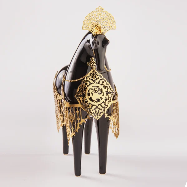 Elegant Golden-Mane Black Ceramic Horse Statue