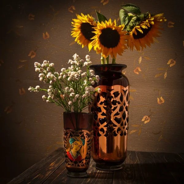 Handmade Glass and Metal Fusion Vase – 34cm Decorative Vase