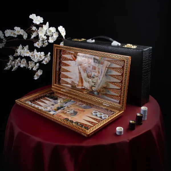 Persian Khatam Backgammon Board with Deluxe Chess Set