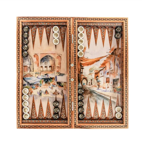 Persian Khatam Backgammon Board with Deluxe Chess Set