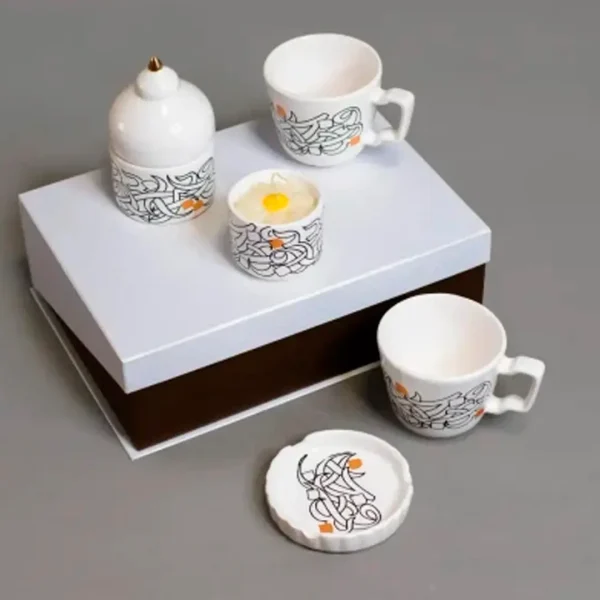 Elegant Brew Gift Set: Ceramic Cups, Candle Holder & Teapot