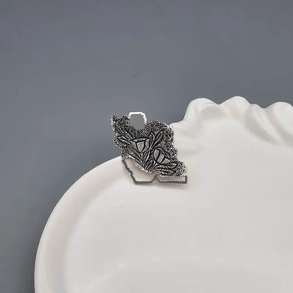 Handcrafted 925 Silver Iran Map Tulip Brooch