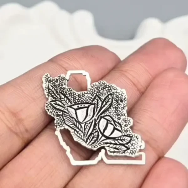 Handcrafted 925 Silver Iran Map Tulip Brooch