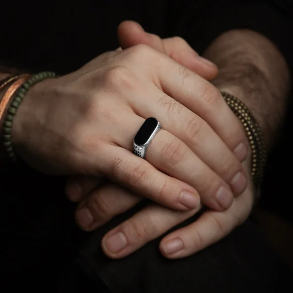 Persian Black Agate Diamond Men’s Ring