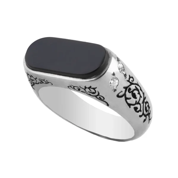 Persian Black Agate Diamond Men’s Ring