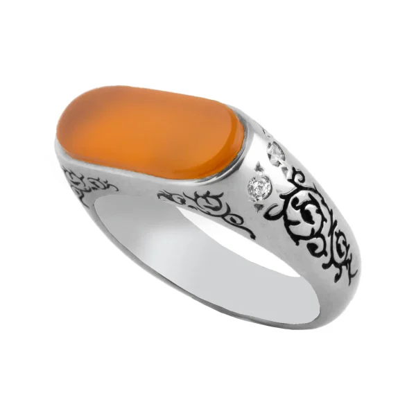 Persian Yellow Agate Diamond Men’s Ring