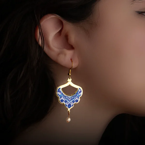 Persian Tile Design  Earrings with Pearl Charm