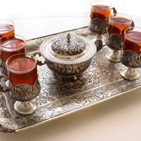 Persian Silver Ghalamzani Art Tea Set