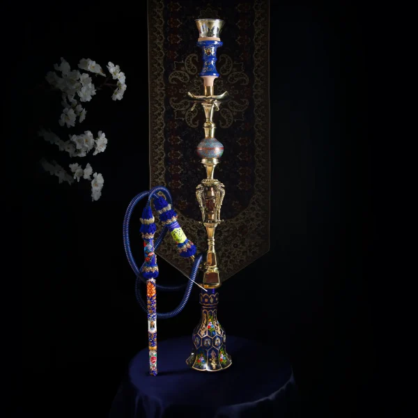 Persian Eagles Minakari Hookah with Gold-Embellished Crystal Vase – 100cm