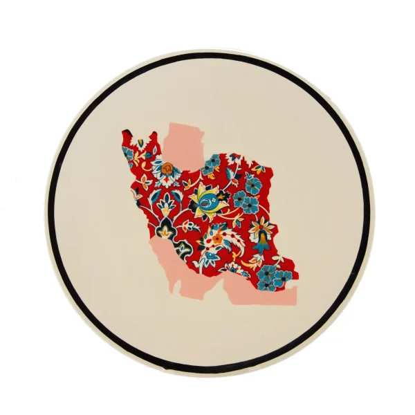 Hand-Painted Ceramic Wall Plate with Iran Map Design