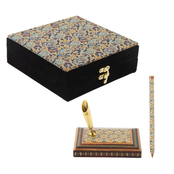 Khatam Kari Gift Set Pen and Holder Termeh Box