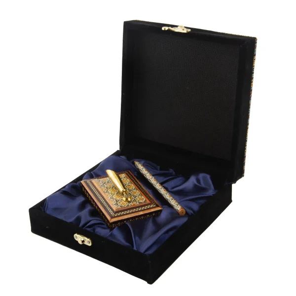 Khatam Kari Gift Set Pen and Holder Termeh Box