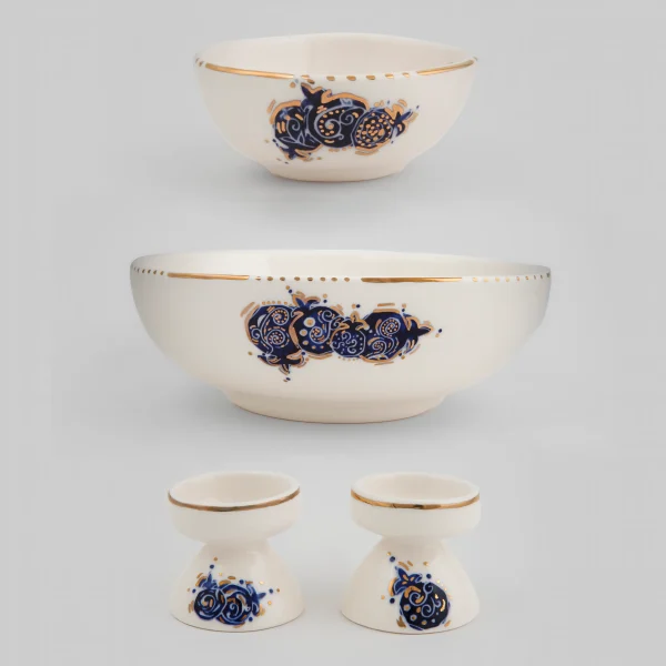 Lapis Blue Persian Pomegranate Ceramic Haft Seen Set