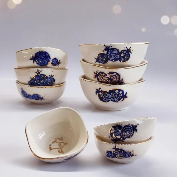 Lapis Blue Persian Pomegranate Ceramic Haft Seen Set