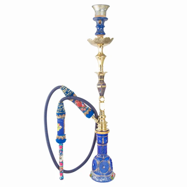 Persian Minakari Hookah with Gold-Plated Crystal Vase – 70cm