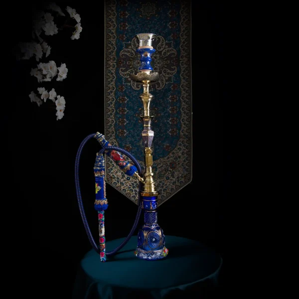 Persian Minakari Hookah with Gold-Plated Crystal Vase – 70cm