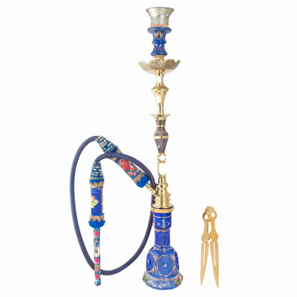 Persian Minakari Hookah with Gold-Plated Crystal Vase – 70cm